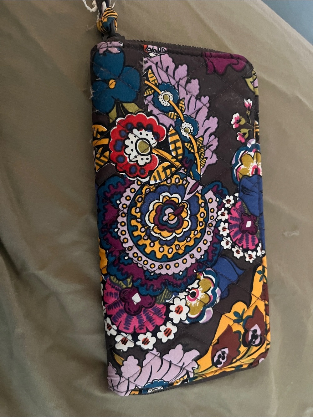 Vera Bradley Quilted Zip Card Holder in Navy, Mustard, Purple